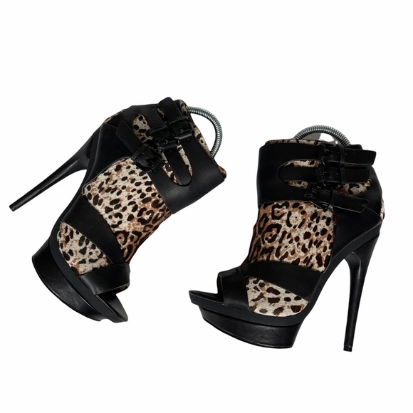 L.A.M.B. Dorrie Animal Print Real Fur Peep Toe High Heeled Booties Size 5.5 - Picture 8 of 12